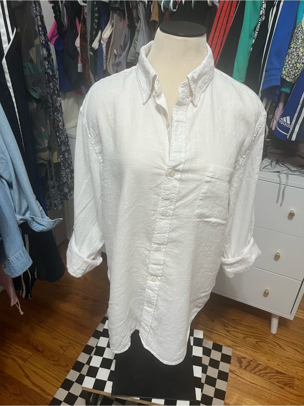 J. Crew Men's White Linen Button-Down Shirt